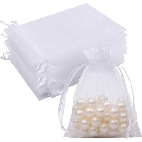 Sachet En Organza - 7 x 9 cm - Blanc - Fermeture À Cordon Coulissant - Pour Bijoux Cadeaux Mariage Lavande Faveurs - Lot De 100 (1/5)