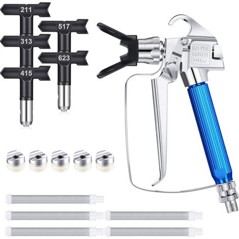 Kit de pistolet de peinture airless comprenant 5 buses, 5 filtres pour pistolet de peinture et un cache-buse pour bateaux (1/5)