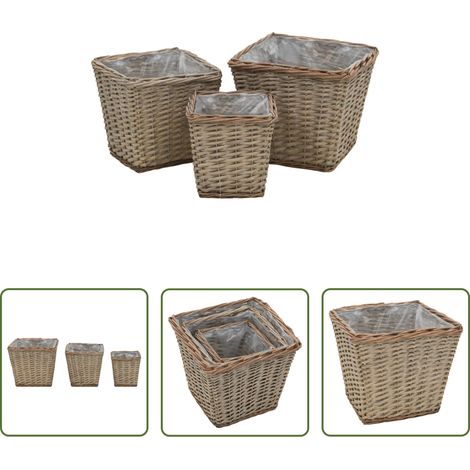 Jardinière en osier - Lits surélevés 3 pcs Osier avec doublure en PE (1/5)