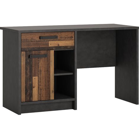 Schreibtisch im modernen Industrial Design NELSON-129 in grau mit Holz Nb., platzsparender Jugendzimmer Arbeitsplatz mit Stauraum, B/H/T ca. 120/74/52 cm (1/5)
