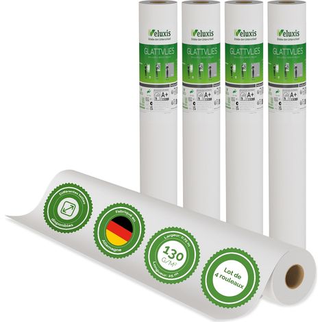 Veluxis® Premium Glattvlies als Untertapete & für Malerarbeiten – überstreichbar, rissüberbrückend, formstabil – Vlies Tapete, Wandvlies in Premium-Qualität (4er-Set Weiß, 25,00 m x 0,75 m - 130g/m²)