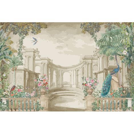 Papier peint panoramique - Jardin Oiseaux - 130 cm x 87 cm (1/2)