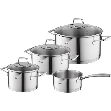 Set de 7 casseroles en acier inoxydable Casseroles avec couvercle et poêle à manche Verre doseur Idéal pour les cuisinières à induction, à gaz et électriques (1/5)