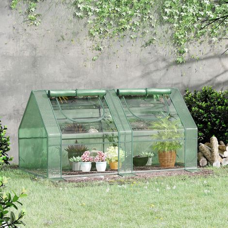 Serre potagère avec deux bâches en PE et PVC. Structure en acier - Verte, 180 x 90 x 90 cm.