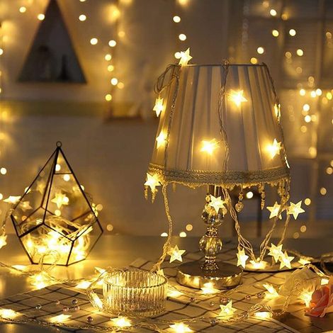 Guirlande Lumineuse Étoiles - 200 LED Blanc Chaud - Câble 65 Pi - Alimentation Secteur - Décoration Intérieure Extérieure - Lot de 1 (1/5)