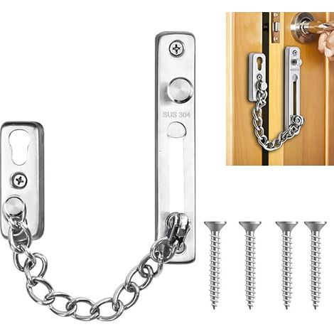 Chaine de Porte,entrebailleur de Porte,Securite Porte Entree,Verrou Porte interieure,Chainette Porte Entrée,Chaine de Porte Securite,en Acier Inoxydable 304 (argenté) (1/5)