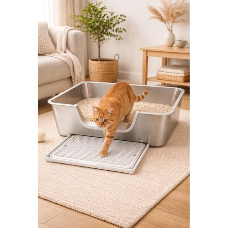 Bac à litière fermée en inbox pour chat XXL 60 40 20 - Tapis sortie de litière 42 28.5 2cm pour chaton grand chat chats âgés (1/5)