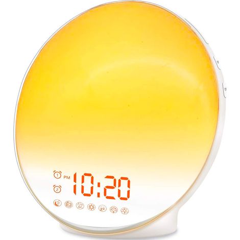 Lichtwecker, intelligenter Wecker für Kinder und Erwachsene, Morgenwecker mit Dämmerungs- und Dämmerungssimulator, Schlummerfunktion, 7 natürliche Geräusche, UKW-Radiowecker