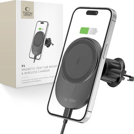 Cargador inalámbrico magnético Tech-protect MM15W-V1 para montaje en rejilla de ventilación del coche, 15 W, color negro. (1/5)