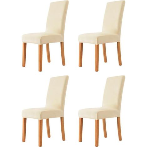 Housse de Chaise 4 pièces in Velours Extensible,Housse Chaise Salle à Manger Universel Cuisine Salon Extrêmement Doux Confortable(Beige) (1/5)