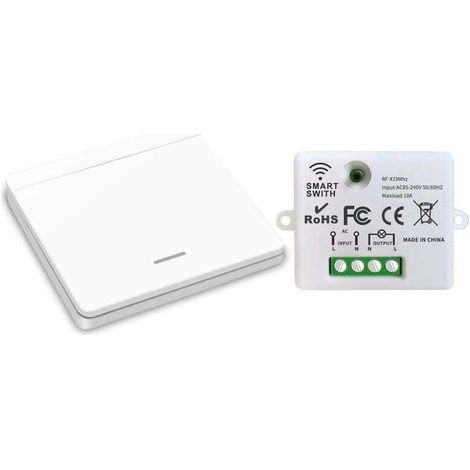 Interruttore wireless per illuminazione, interruttore di sicurezza del trasmettitore RF e controller del ricevitore 10A, facile installazione per lampade fino a 1500W (1/4)