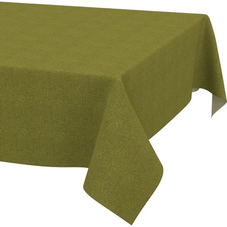 Nappe enduite Vert Olive Aspect Lin 260x140 cm rectangulaire (1/5)