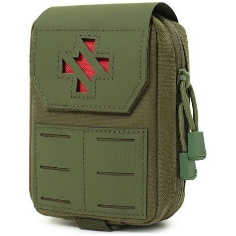 Trousse de premiers secours tactique – Trousse de premiers secours et IFAK détachable Compatible MOLLE Nylon 1000D Fermeture par anneau en D (Vert armée) (1/3)