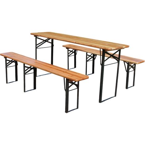 Ensemble mobilier pliable tente jardin – 177cm – 1 table + 2 bancs – Pin massif – Gain de place (1/5)