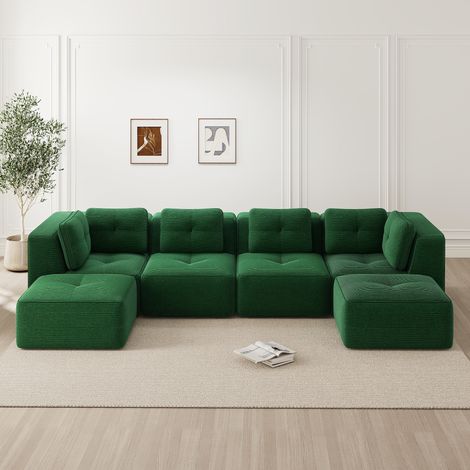 Divano letto modulare in tessuto corduroy verde OKMYHOME (1/5)