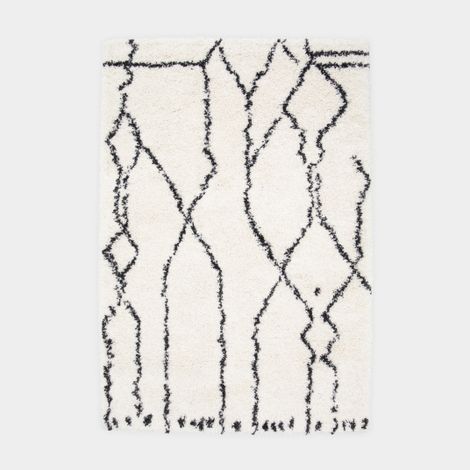 Tapis motif berbère à poils longs - Itahari - Noir et blanc cassé - 80 x 150 cm (1/5)