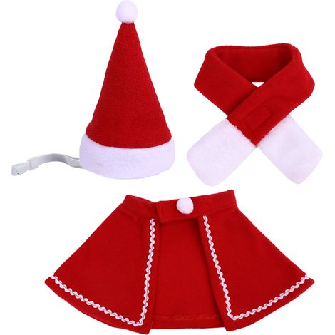 Costume De Noel Pour Animal - Chapeau De Pere Noël Réglable - Cape Et Écharpe - Pour Chien Chat Chaton - Lot De 3 Pièces (1/5)