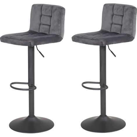 Lot De 2 Tabourets De Bar, Revêtement en Velours Gris, Piétement Gris Rotatif À 360°, Pied Trompette, Fonction De Levage (1/5)