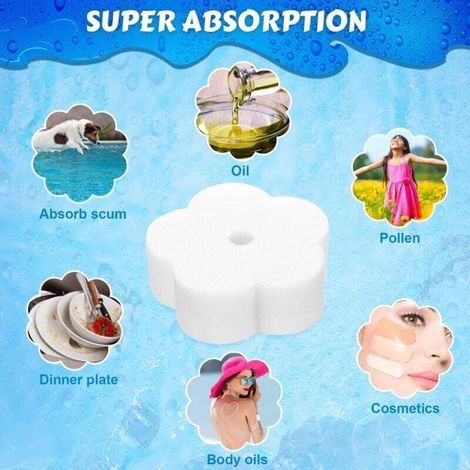 40 Pieces Oil Absorbing Sponges, Creamy Flower-Shaped Foaming Oil Absorbing Sponges for Use in Hot Tubs, Spas, and Swimming Pools (1/4)