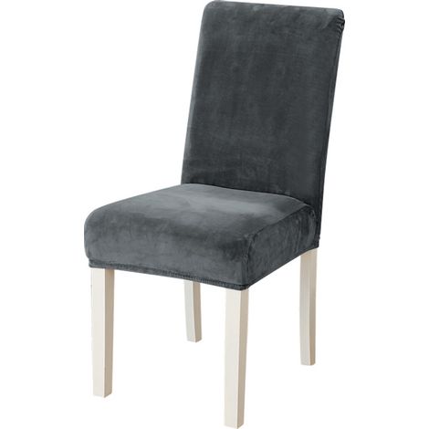 Housse De Chaise Velours 4 Pièces, Universel Protection Chair Cover Epaisse pour Hotel, Restaurant Gris Foncé (1/5)