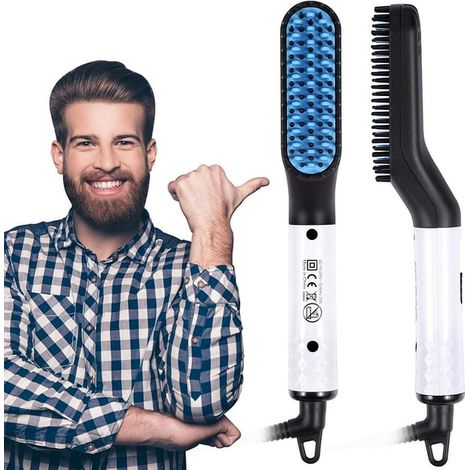 DAMAIE Beard Straightener - Anti-Scald Heated Beard Brush Straightener,Electric Straightening Comb for Men,Dad Gifts (White) (1/5)