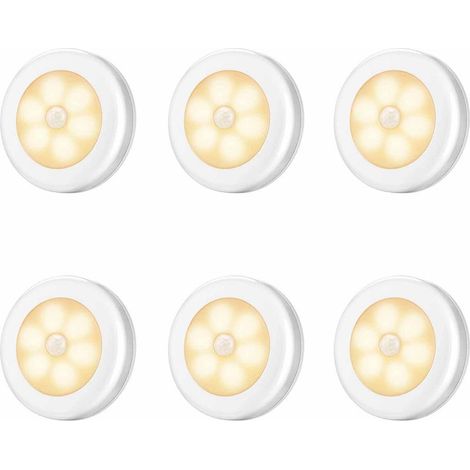 Lot de 6 lampes LED à détecteur de mouvement, veilleuses LED, idéales pour les escaliers, les placards, les armoires, faciles à installer, fonctionnent sur piles (non incluses) (lumière blanc chaud) (1/5)