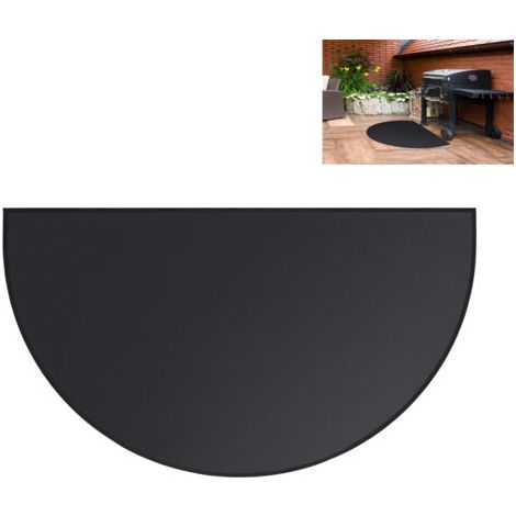Tapis de cheminée ignifuge demi-rond 50 x 102 cm – Résistant aux étincelles – Dos antidérapant – Imperméable et facile à nettoyer – Noir