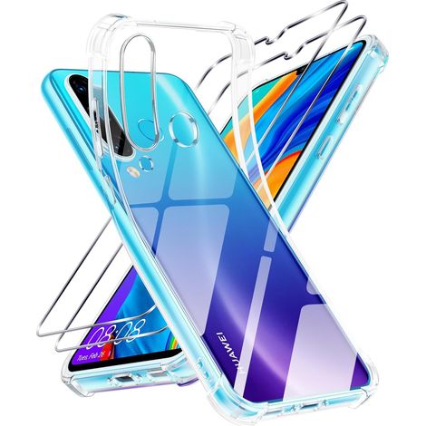 Coque pour Huawei P30 Lite avec 2 Pièces Protection Écran, Transparente Étui Anti-Rayures Mince Case, Antichoc Anti-Jaune Souple Silicone TPU Bumper Protection Housse pour Huawei P30 Lite (1/5)