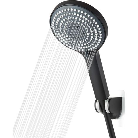 Duschkopf 6 Brausekopf und Schlauch 1,6m und Halter Schwarz (1/5)