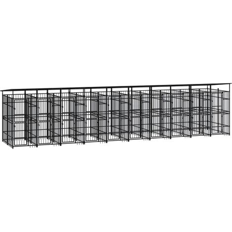 Jaula para perrera exterior animal pac con techo para perros acero 18,43 m² negro 020041751