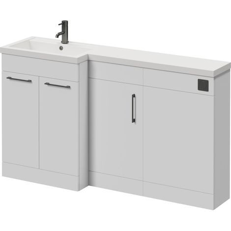 Napoli 390 Gloss White 1500mm 3 Door Vanity Unit Toilet Suite with Left Hand Square Lucia Basin - 1500mm - Gunmetal Grey 160mm HandleWithout Kingston Toilet Pan