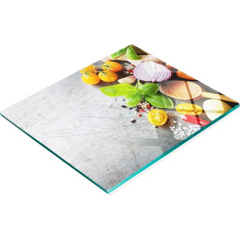 Tagliere decorativo multifunzionale da cucina in vetro temperato con motivo verdure, 60x52 cm (1/5)