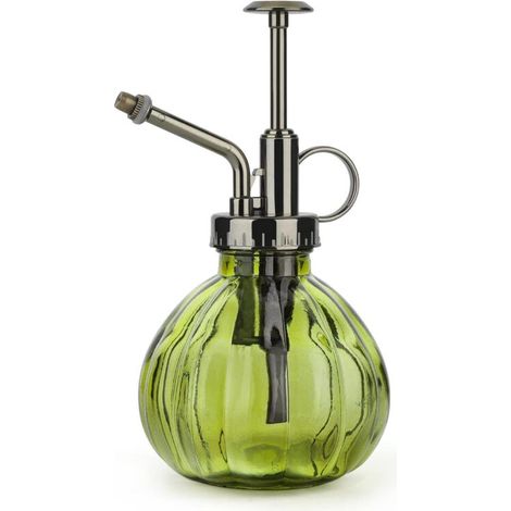 Pflanzenzerstäuber, 200 ml Vintage-Glasflasche mit Druckpumpe, Feinzerstäuber für Zimmerpflanzen, kleines dekoratives Geschenk für Gartenpflanzen, Gießkanne mit Sprühkopf für Blumen – Grün (1/5)