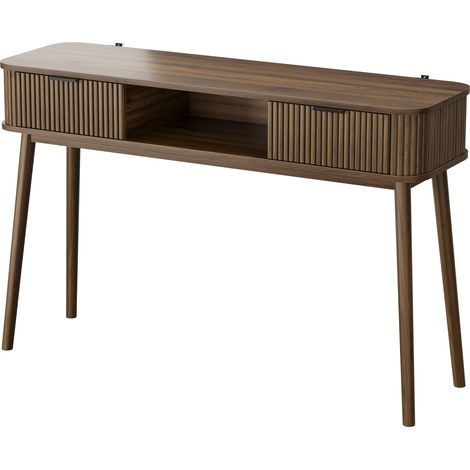 CHICFURN Console Mid-Century 120 x 35 x 77,6 cm en MDF et particules, coloris noyer, 2 tiroirs (1/5)