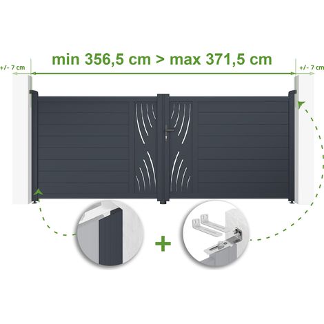 Portail battant ajustable en largeur VELETA 3,5m H.140cm Aluminium Gris Anthracite (1/4)
