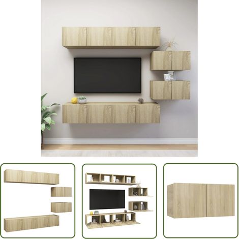 The Living Store 6-tlg. TV-Schrank-Set Sonoma-Eiche Holzwerkstoff - TV-Schrank - Hängender TV-Schrank - Wohnzimmermöbel - Regal - Fernsehregal (1/5)