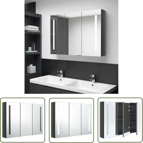 The Living Store LED-Spiegelschrank fürs Bad 89x14x62 cm Glänzend Grau - LED-Spiegelschrank - Badezimmermöbel - Spiegelschrank - Kosmetikspiegel - Makeup Organizer (1/5)