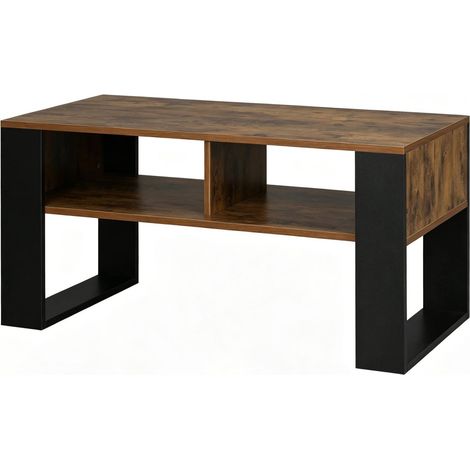 Table basse rectangulaire 90 x 45 x 45 cm avec 2 niches ouvertes, bois effet brun rustique et noir, charge 30 kg, pour salon moderne - CHICFURN (1/5)