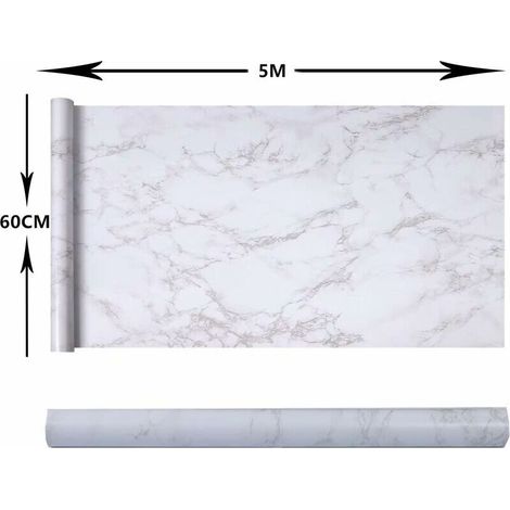 Papier Adhésif pour Meuble Marbre 60 cm X 500 cm Gris Blanc Autocollant Papier Peint Adhésif Imperméable Film Adhesif pour Comptoirs de Cuisine Salle de Bain (1/3)