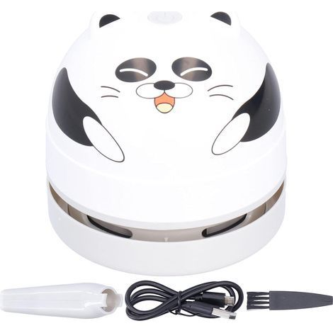 Aspirateur de Bureau de Conception Animale Mignon, Mini Balayeuse de Poussière de Table de Charge USB avec Clavier de Conception Rotatif à 360 ° sans Fil pour Bureau à Domicile(Panda)