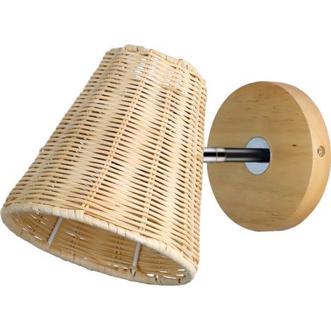 Applique murale en rotin - Applique murale en bois rustique - Bras réglable, adaptée au chevet des enfants, à la chambre à coucher, au salon, à la salle de bain (1/4)