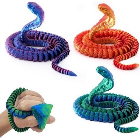 Longziming - Serpent imprimé en 3D – Décoration serpent cobra articulé imprimé en 3D – Figurine animale flexible et articulée – Accessoire de bureau et d'étagère – Jouet anti-stress – 25 × 7 cm – Lot (1/5)
