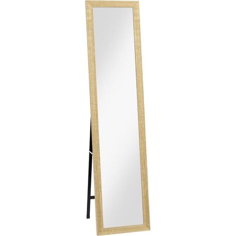 Miroir sur pied mural ou à poser rectangulaire avec cadre en bois pour salon chambre à coucher 37 x 155 cm marron clair (1/5)