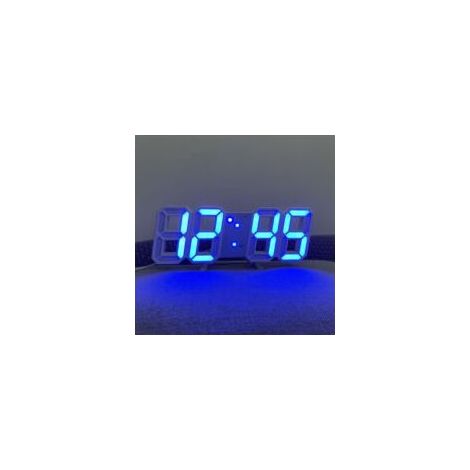 Horloge murale numérique LED à lumière bleue blanche avec luminosité réglable, grande horloge de température, salon, pendule mural 3D, horloge numérique (1/4)
