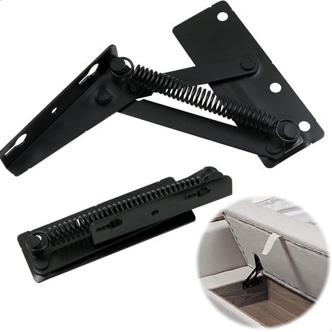 Juego de 2 bisagras de resorte - Soportes de solapa para puertas de armario, sofás cama plegables, accesorios para muebles, muebles de almacenamiento, color negro