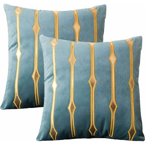 Decorative Velvet Throw Pillow Cover,Gold Stamping Pillowcase, Square Sofa Gray Cushion Cover for Livingroom with Hidden Zipper Design,45x45cm(blue and green) (1/5)