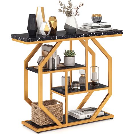 Console Meuble 100 cm, Console d'Entrée Moderne à 4 Niveaux avec Étagères de Rangement, Table de Canapé Imitation Marbre, pour Couloir, Salon, Entrée (1/5)