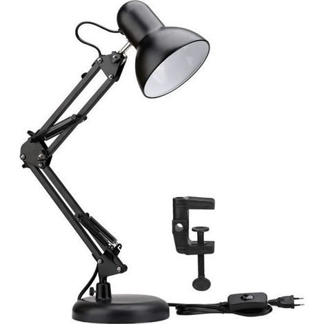 Lampe de Bureau - Industrielle - E27 - Noir - Articulée - 40W (1/4)