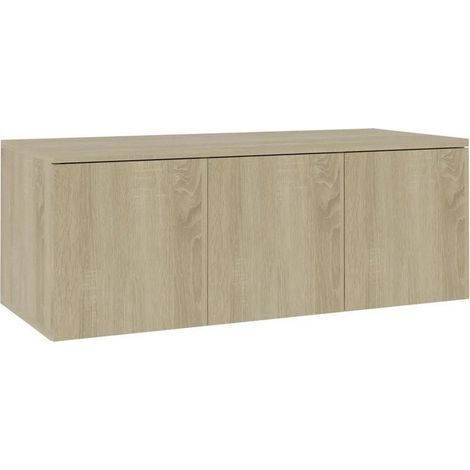 Meuble TV 3 tiroirs bois chêne clair Onic 80cm (1/3)