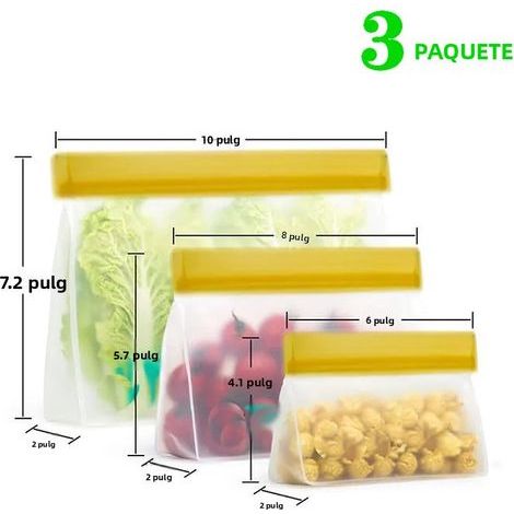 3-teiliges Set aus 2 wiederverwendbaren, auslaufsicheren PEVA-Silikon-Aufbewahrungsbeuteln mit Verschlussband für Gefrierschrank und Sandwiches (1/5)